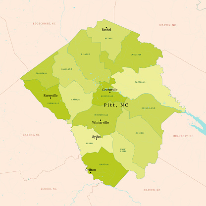 NC Pitt County Vector Map Green. All source data is in the public domain. U.S. Census Bureau Census Tiger. Used Layers: areawater, linearwater, cousub, pointlm.