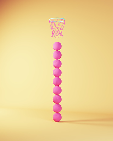 Pink Basketball Blue Hoop Net Game Competition Court Game Fun Stack 3d illustration render