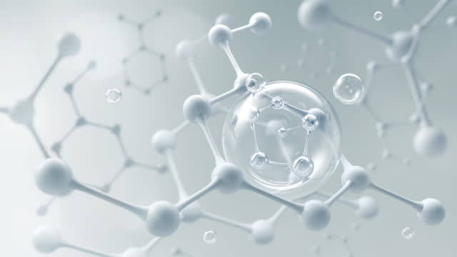 Molecule inside Bubble, Cosmetic Essence, Liquid drop on a Science background, 3d animation.