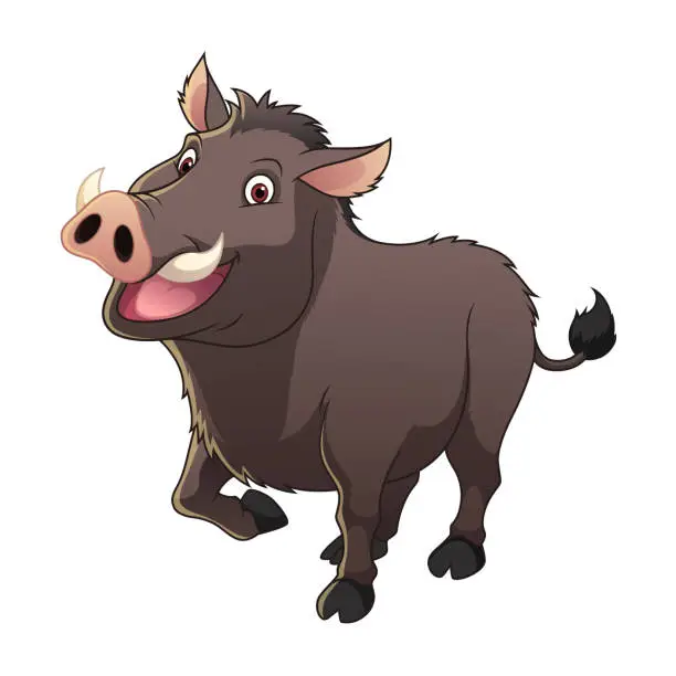 Vector illustration of Wild Boar Cartoon Animal Illustration