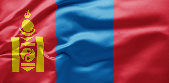 Waving national flag of Mongolia