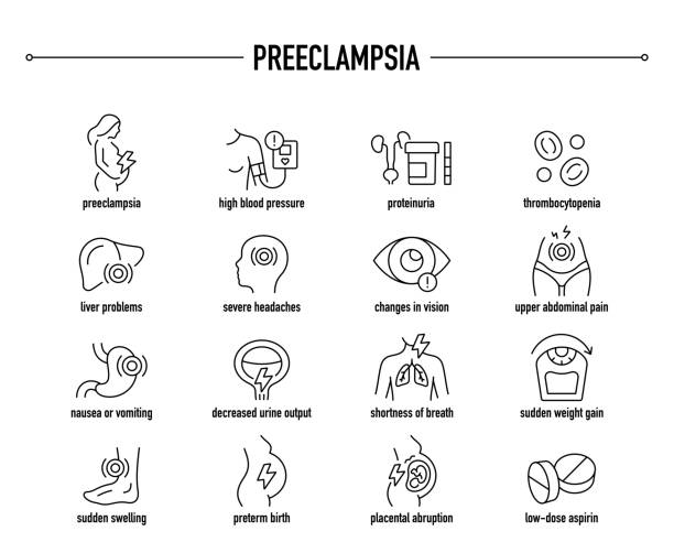 Preeclampsia Symptoms Diagnostic And Treatment Icon Set Line Editable Medical Icons Stock Illustration - Download Image Now - iStock