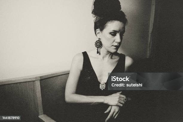 The Female Classical Musician Waiting For The Performance Stock Photo - Download Image Now