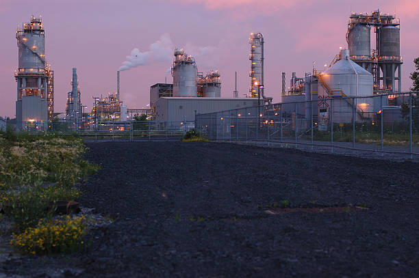 istock refinery at night in Montreal (pink version) 144188015