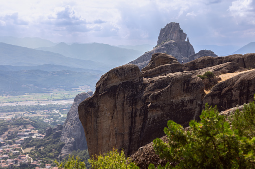 Thessaly western region consists of sheer rocks columns, geologically unexplainable, composed of sandstone and conglomerate mixture, Meteora, Greece