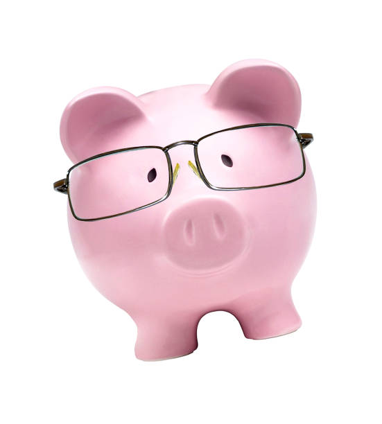 piggy bank with glasses in isolated white background