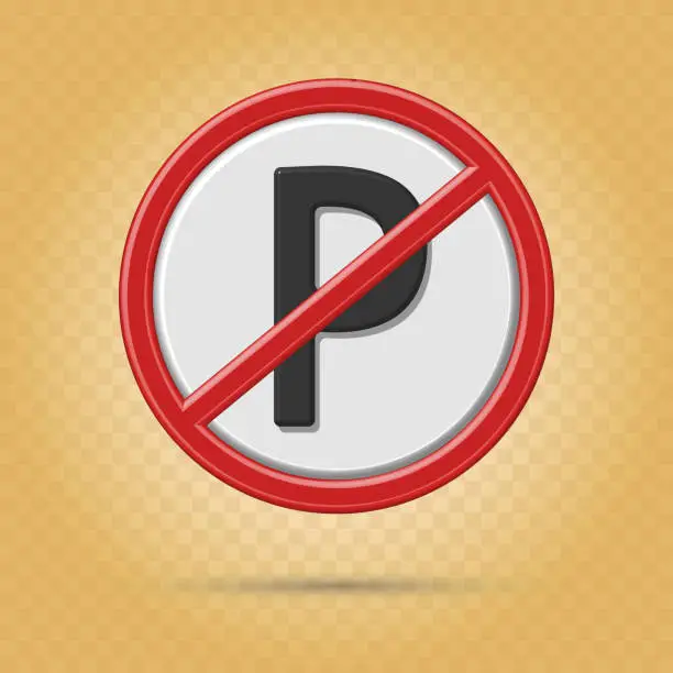 Vector illustration of No parking sign realistic, parking mark 3d, Icon No parking.