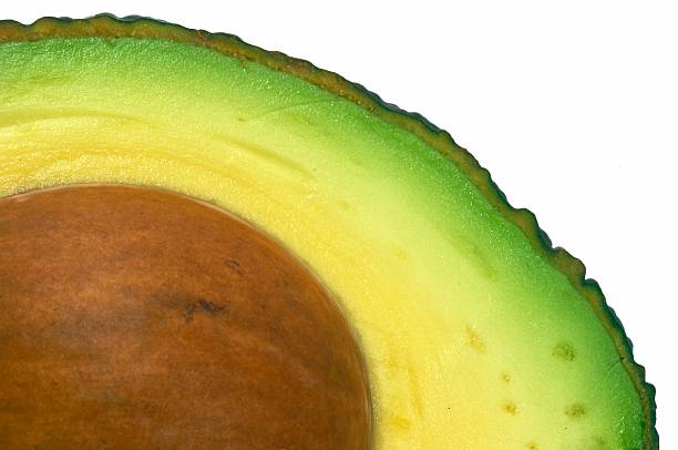 Avocado cut closeup, macro isolated stock photo