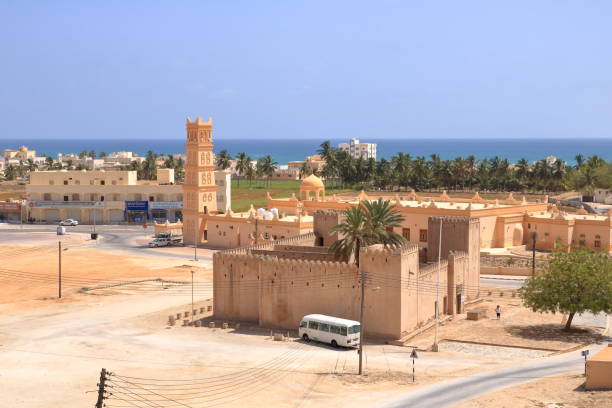 coastside view from the taqah plateau near salalah, dhofar, sultanate of oman - oman beach nature stone imagens e fotografias de stock