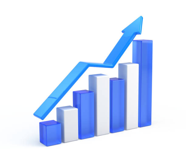 istock Statistic, growth concept. Bar chart and arrow isolated on white background - 3d rendering 1441893338