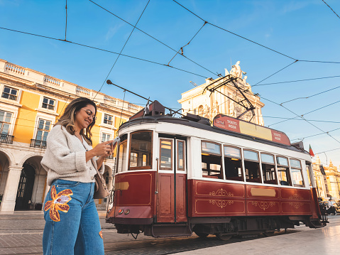 Tourist, Tram, Lisbon, Praça do Comércio, Portugal