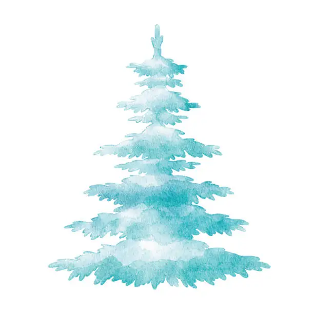 Vector illustration of Watercolor Winter Blue Tree