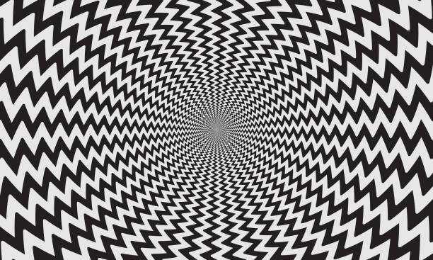 geometric optical illusion design. circle psychedelic pattern. white and black art background. - göz yanılması illüstrasyonlar stock illustrations
