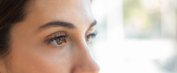 istock Woman eyes with day makeup while looking forwards next to the window 1441900464