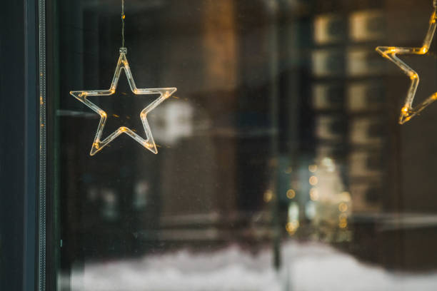 Decor star for lightning and decoration during winter time for Christmas store or window shops in winter holidays city street - celebration and festive