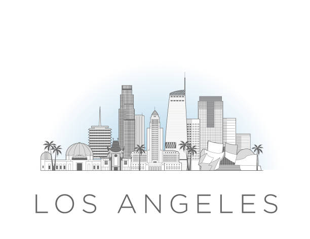 로스 앤젤레스 캘리포니아 도시 풍경 라인 아트 스타일 벡터 일러스트 레이 션 - city of los angeles los angeles county downtown district cityscape stock illustrations