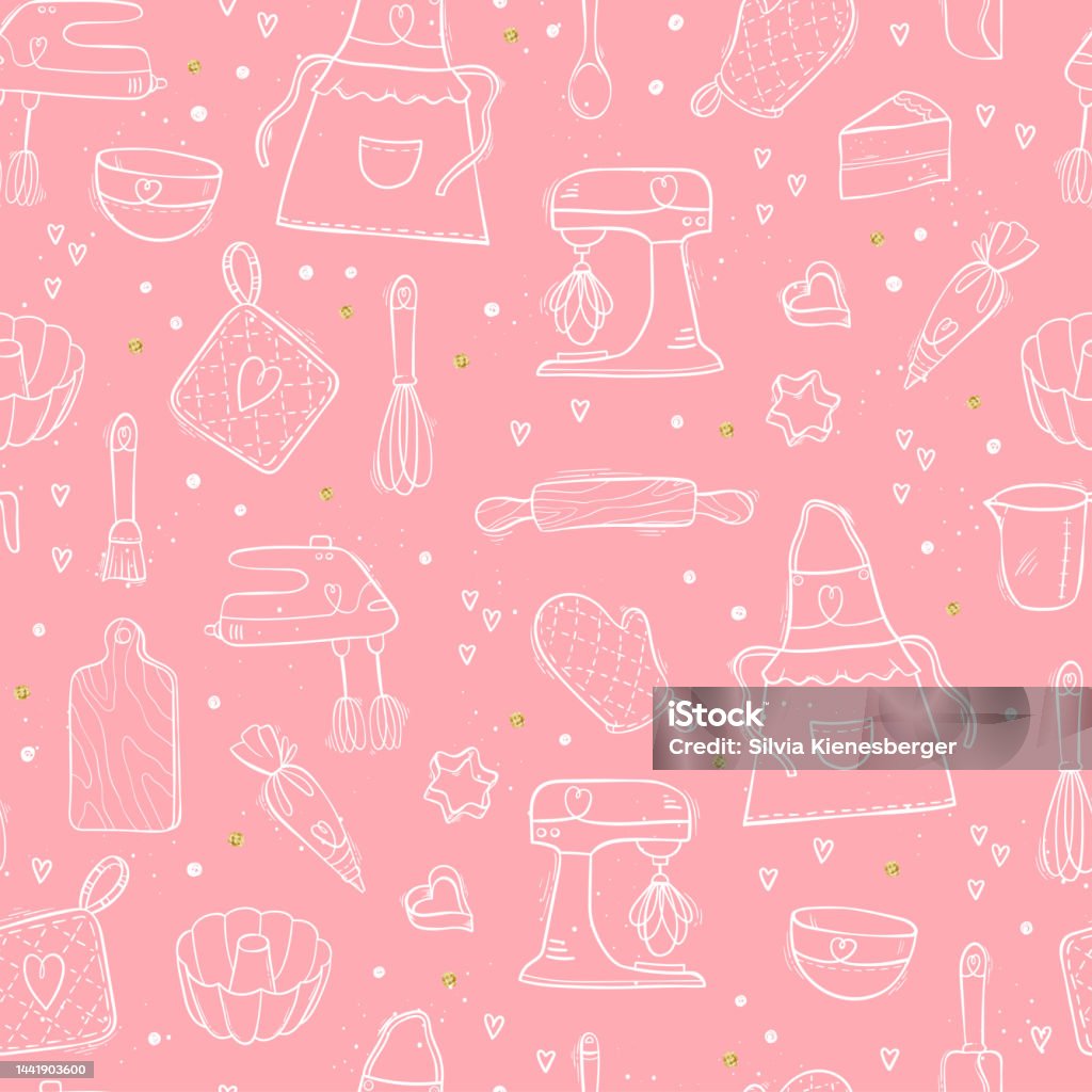 Backen Topping Graphics Cute Baking Vector Doodles Seamless Pattern Fun Background Great For ...