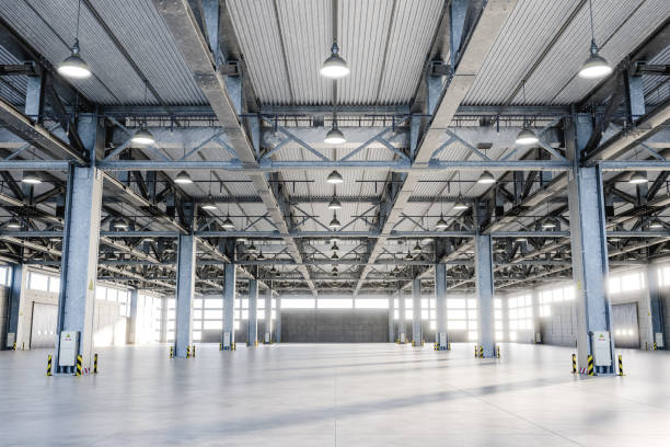 istock Interior of spacious industrial facility 3d render 1441904905