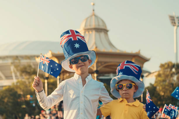 istock Two Australian kids celebrating Australia Day 1441907066