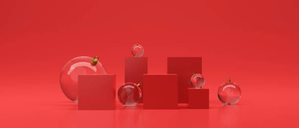 istock product stand with christmas balls around. 3d render 1441908803