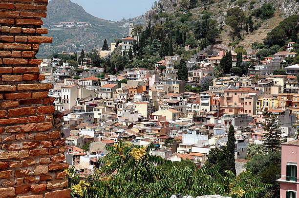 Taormina, Sicily With Mountain In Background stock photo