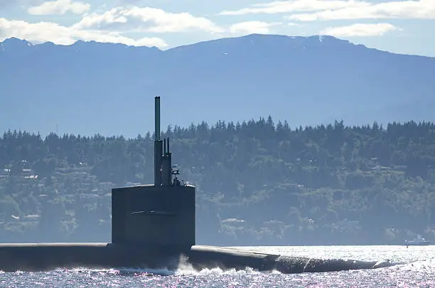 navy submarine ""alaska"" making way on straights of Juan de Fuca.