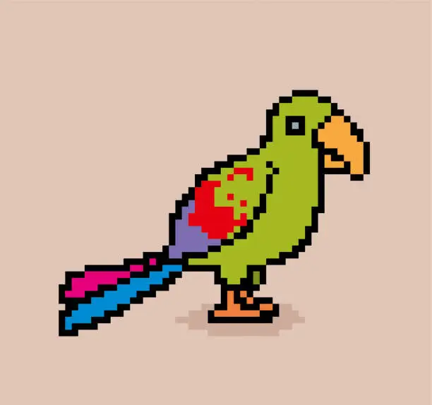 Vector illustration of Pixel colorful Parrot
