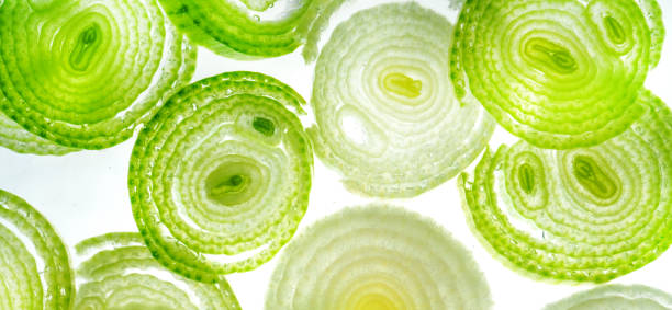 istock Close-up pattern of sliced shallots 1441911656
