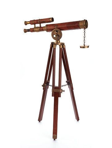 Antique naval spyglass telescope on a white background