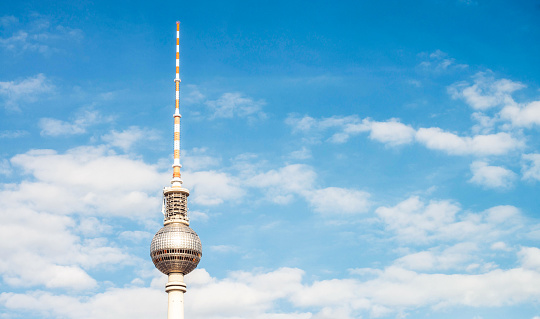 The TV Tower, located in Berlin's Alexanderplatz, seen on a bright summer's day.