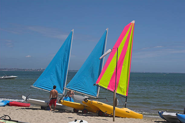 Yachts on beach stock photo