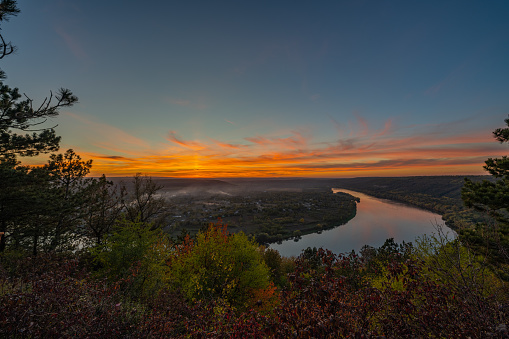 Sunset on the Dniester River in autumn