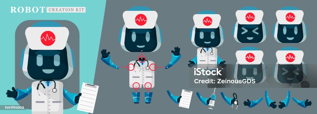 Robot Doctor Vector Robots Doctor Creator Kit Vector Set Robot Doctors Editable Character ...
