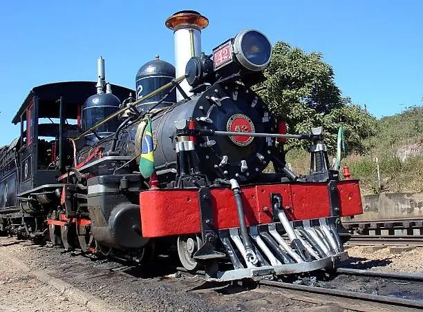 Steam locomotive in the platform in Tiradentes, Brazil