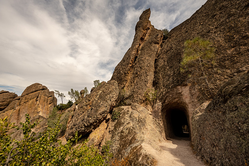 Tall Rocky Peak Over The Tunnel In Pinnacles National Park