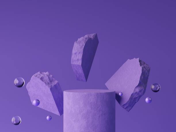 istock Abstract geometric composition for product display with levitating balls, podium and abstract background. 1441920148