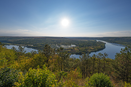 landscape of the Dniester river on the Moldovan-Ukrainian border on a sunny day