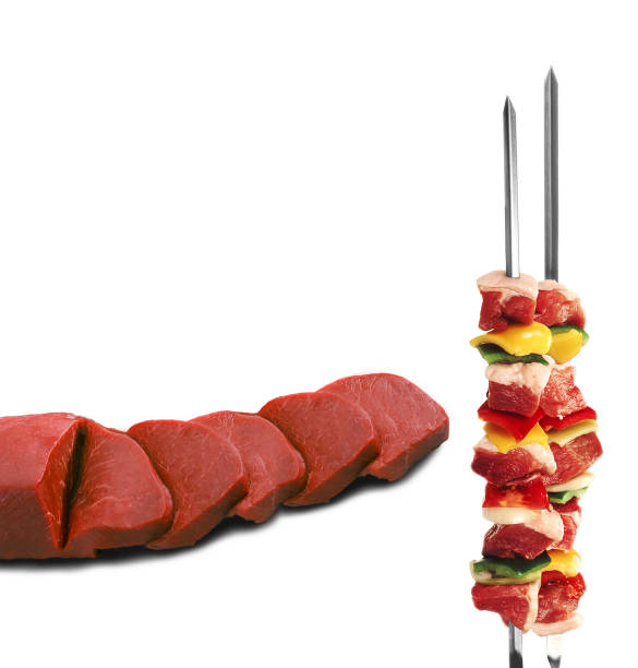 istock shish kebab on skewers and raw meat 1441920993