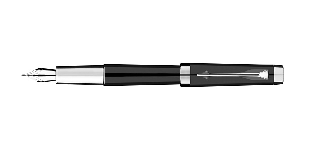 Close up of a modern ballpoint pen isolated on white background.