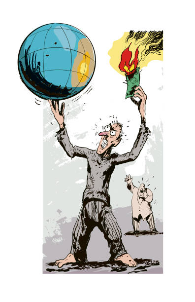 illustrations, cliparts, dessins animés et icônes de les pauvres qui ont brûlé le monde avec un billet de banque à la main - wealth earth poverty imbalance