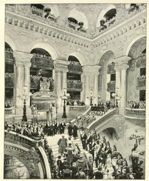 ilustrações de stock, clip art, desenhos animados e ícones de interior of the grand opera house, paris, 1890s, 19th century - opera opera garnier paris france france