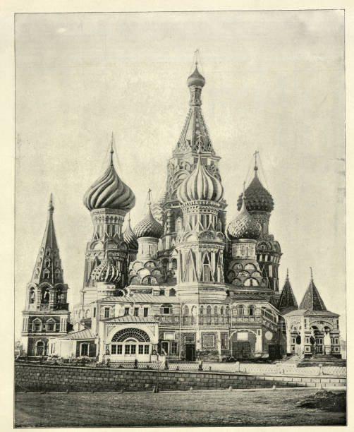 basilius-kathedrale, eine orthodoxe kirche auf dem roten platz von moskau, russland, 1890er jahre, 19. jahrhundert - basilius kathedrale stock-grafiken, -clipart, -cartoons und -symbole