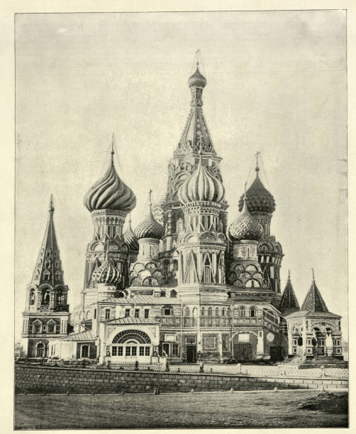 Saint Basil's Cathedral an Orthodox church in Red Square of Moscow, Russia, 1890s, 19th Century vector art illustration