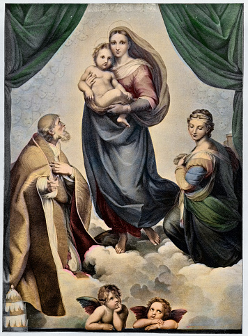 The Sistine Madonna, also called the Madonna di San Sisto, is an oil painting by the Italian artist Raphael, commissioned in 1512 by Pope Julius II