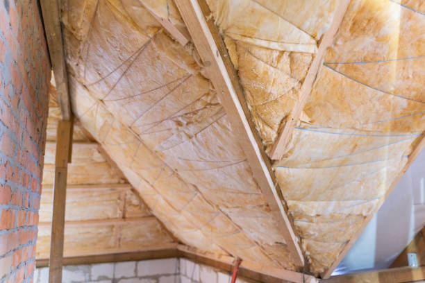 istock The roof is insulated with yellow glass wool. Insulation lining with thread 1441929308
