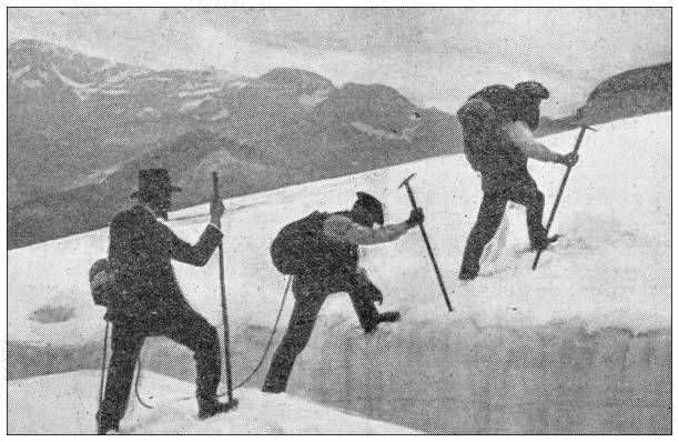Antique image: Count Henry Russell expedition on the Pyrenees, Ossoue Glacier, Grottes Russell