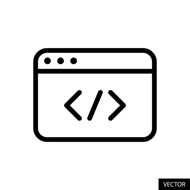 Vector illustration of Coding, Web programming, Website development concept vector icon in line style design isolated on white background. Editable stroke.