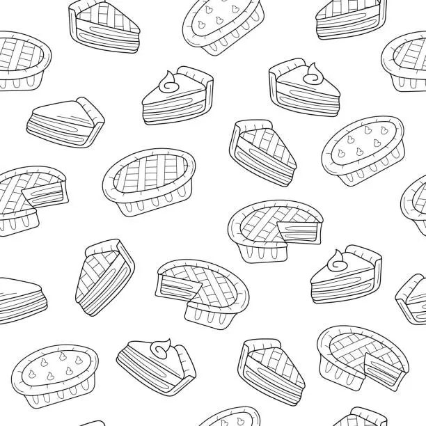 Vector illustration of Pie seamless pattern doodle outline vector. Texture for background
