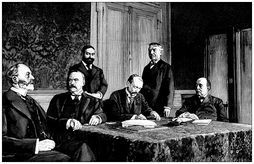 Antique image: Spanish American war Peace commission, Whitelaw Reid, Gray, Moore, Day, Frye, Davis