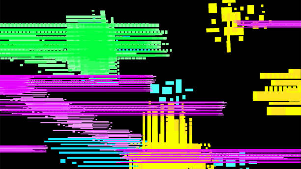 istock Faulty interface with glitches and frozen pink, green, blue pixels. 1441933957